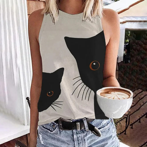 Abstract Creative Black Cat Family Painting Art Print Tank Top