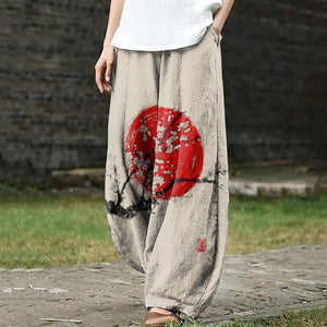 Sunrise Plum Blossom Japanese Art Print Casual Pants