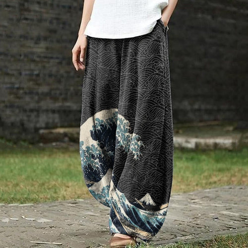 Japanese Wave Inspired Graphic Vintage Print Casual Pants