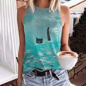 Women's Oil Painting Cat Print Art Tank Top