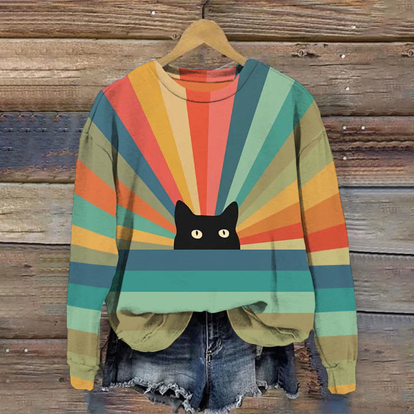 Rainbow Cat Print Sweatshirt