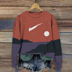 Abstract Creative Cute Cat Leaping Under The Starry Sky Painting Art Sweatshirt