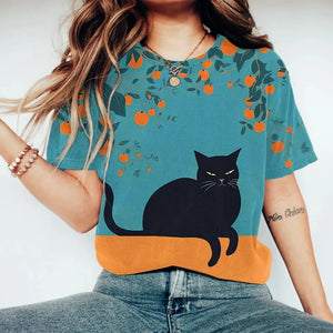 Abstract Creative Cute Lovely Black Cat Painting Art T-Shirt