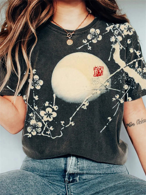 Plum Blossom & Moon Japanese Art T-shirt