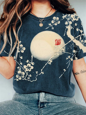 Plum Blossom & Moon Japanese Art T-shirt