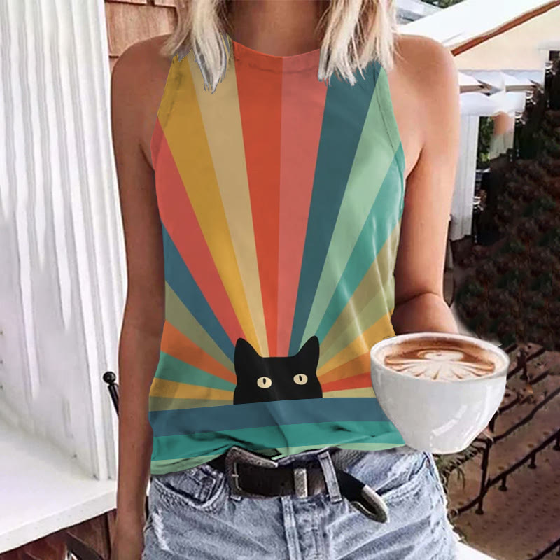 Rainbow Cat Print Tank Top