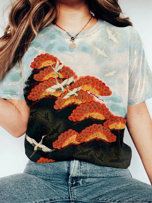 Japanese Cranes & Pine Trees Art T-shirt