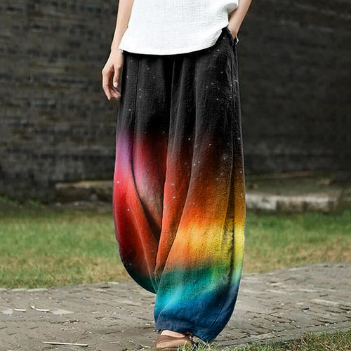 Ombre Art Rainbow Print Casual Pants