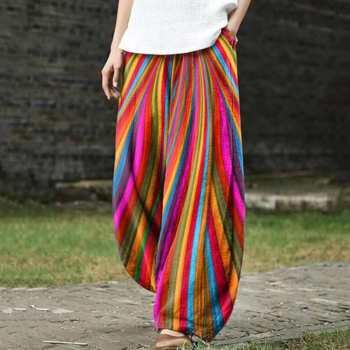 Retro Rainbow Stripe Art Print Casual Pants