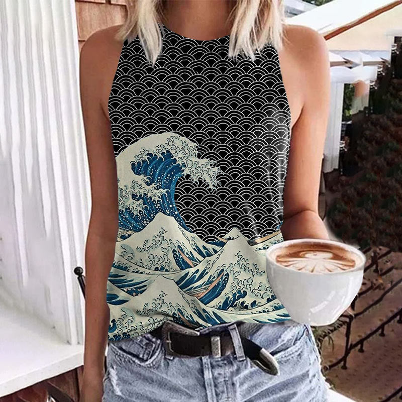 The Great Wave Off Kanagawa Inspired Japanese Art Print Tank Top