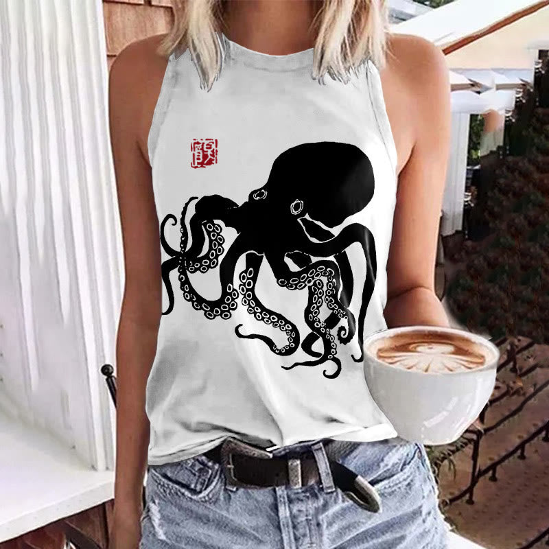 Octopus Japanese Lino Art Print Tank Top