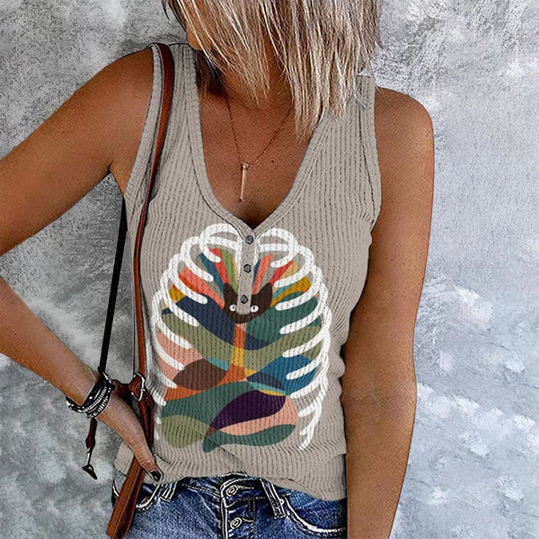 Abstract Cat My Inner Art Print V-neck Button Tank Top