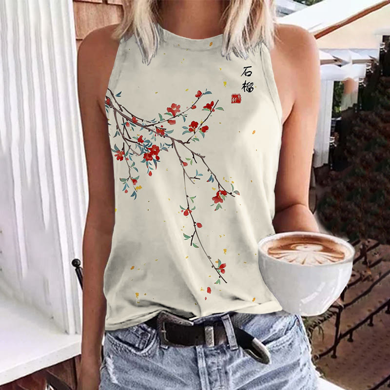 Japanese Art Floral Vintage Print Tank Top