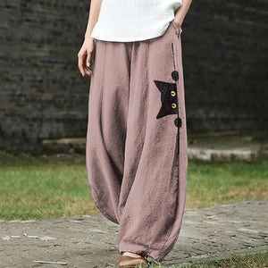 Women's Casual Black Cat Print Pants