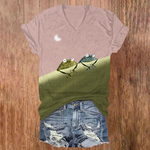 (Limited offer) Simple Frog Color Block Print T-shirt