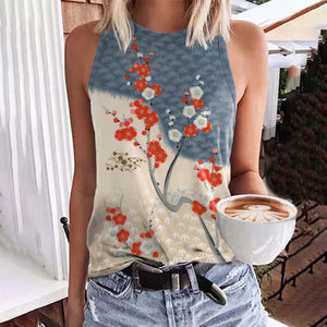 Japanese Art Cherry Blossom Print Tank Top