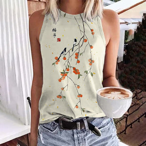 Japanese Persimmon Ink Painting Art Print Tank Top