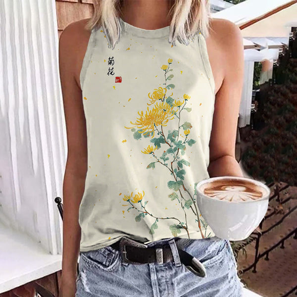 Chrysanthemum Ink Painting Art Print Tank Top