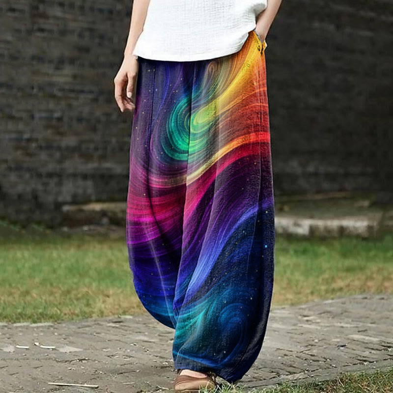 Abstract Rainbow Starry Sky Art Print Casual Pants