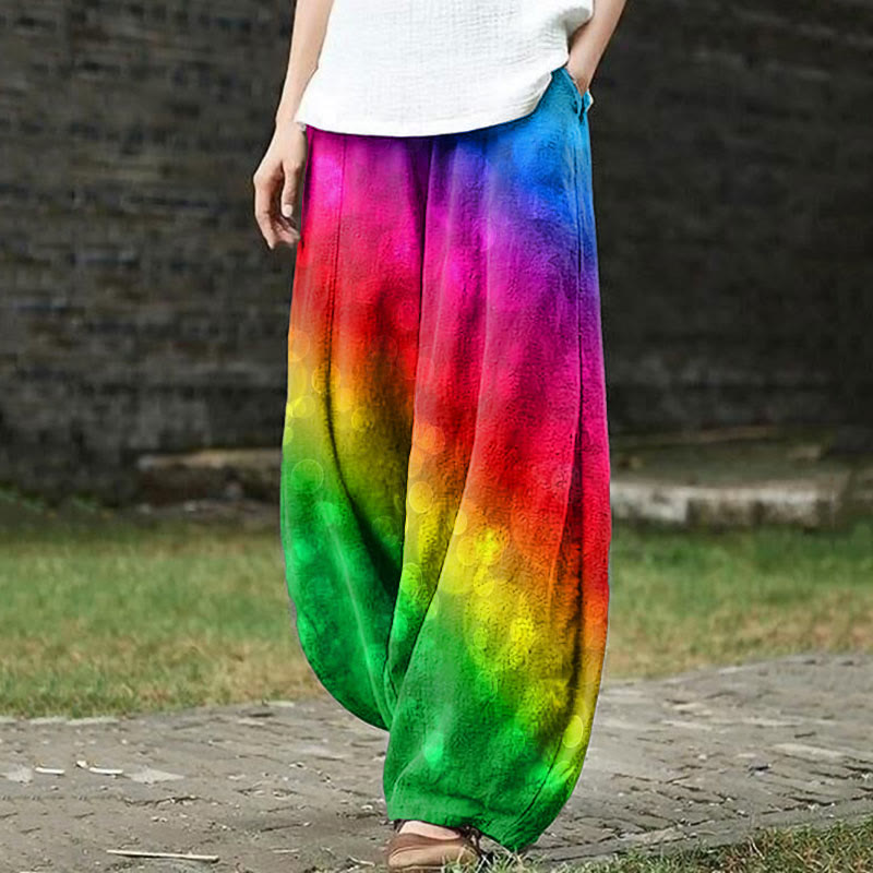 Tie-dye Ombre Rainbow Art Print Casual Pants