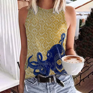 Japanese Style Octopus Art Print Tank Top