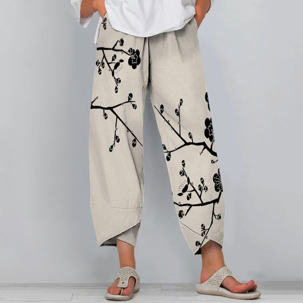 Japanese Women's Sakura Art Ink And Wash Pants