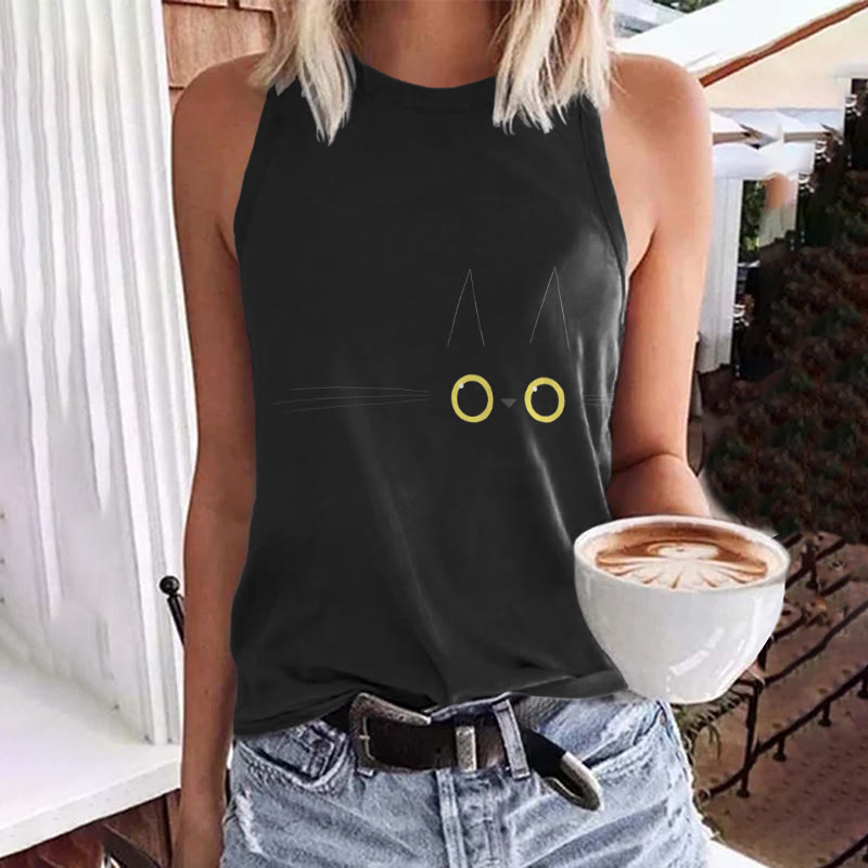 Cute Funny Cat Face Print Tank Top