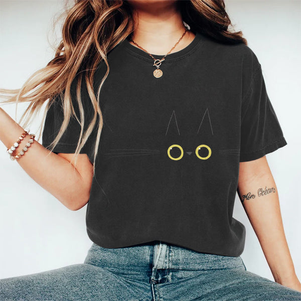 Cute Funny Cat Face Print Crew Neck T-shirt