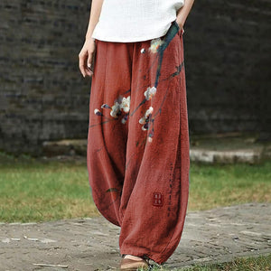 Vintage Plum Blossom Art Print Casual Pants