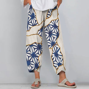 Retro Floral Patchwork Japanese Style Print Pants