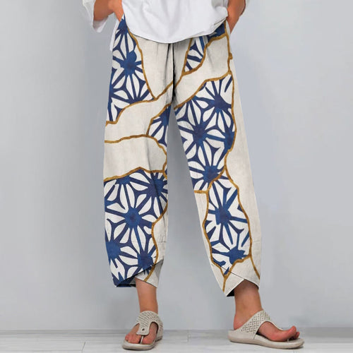 Retro Floral Patchwork Japanese Style Print Pants