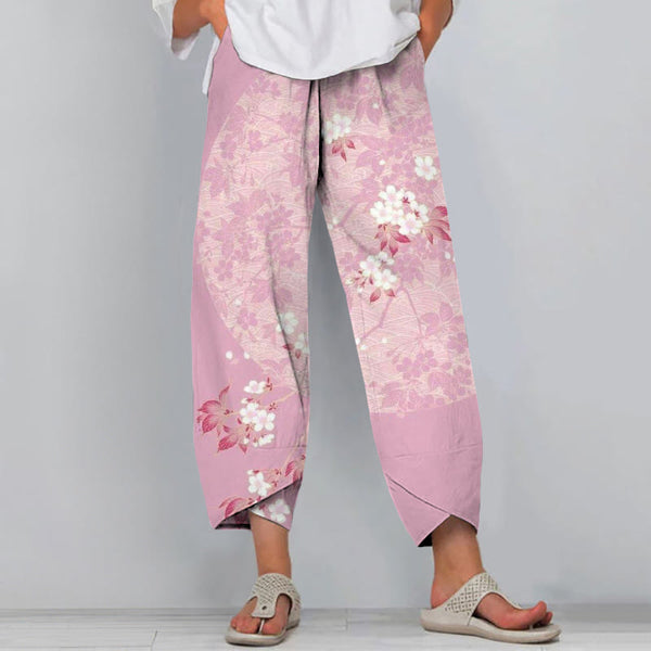 Retro Cherry Blossom Moon Japanese Style Print Pants