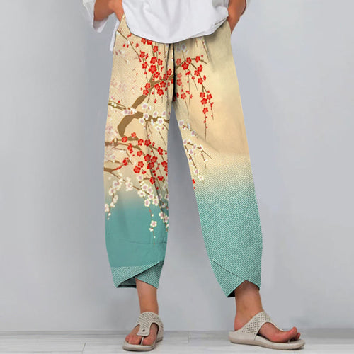 Japanese Retro Ombre Plum Blossom Art Print Pants