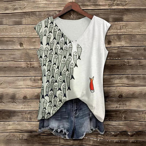 Cute Simple Lines Abstract Geometric Fish Art Print V-neck Tank Top