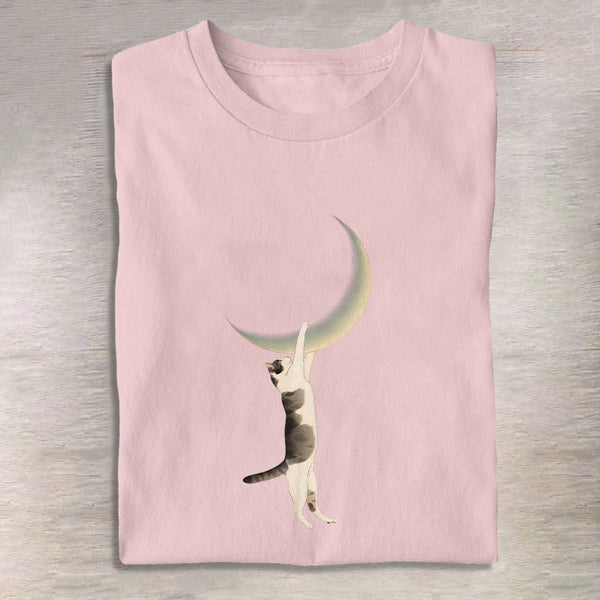 100% Cotton Japanese Moon Cat Print T-shirt