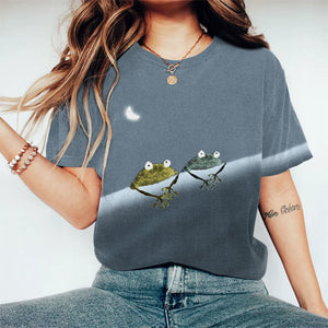 Simple Frog Color Block Print Short Sleeve Crew Neck T-shirt