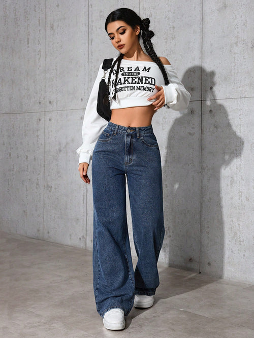 SHEIN EZwear Women Casual Loose Wide Leg Jeans