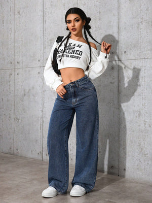 SHEIN EZwear Women Casual Loose Wide Leg Jeans