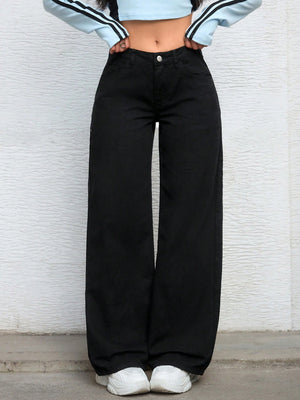 SHEIN ICON Women's Mid-rise Loose Fit Denim Pants