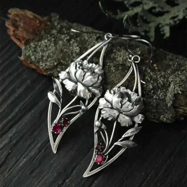 Boho Floral Earrings with Crystals in Sterling Silver