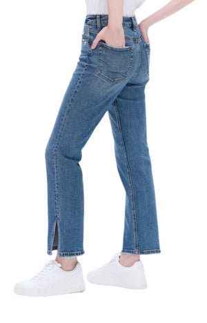 High Rise Stretch Straight Leg Distressed Jeans