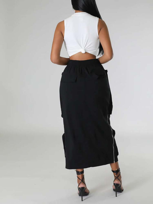 Cargo Pocket Zipper Skirt