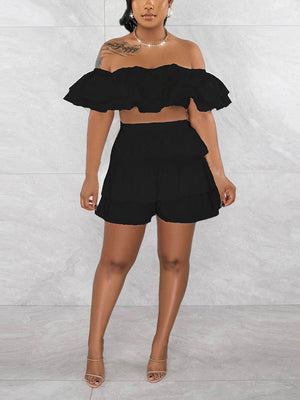 Ruffle Crop Top Shorts Set