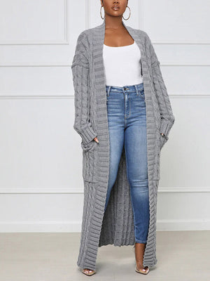 Knitted Solid Pocket Sweater Cardigan