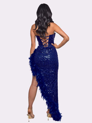 Sequin Feather Trimmed Dress