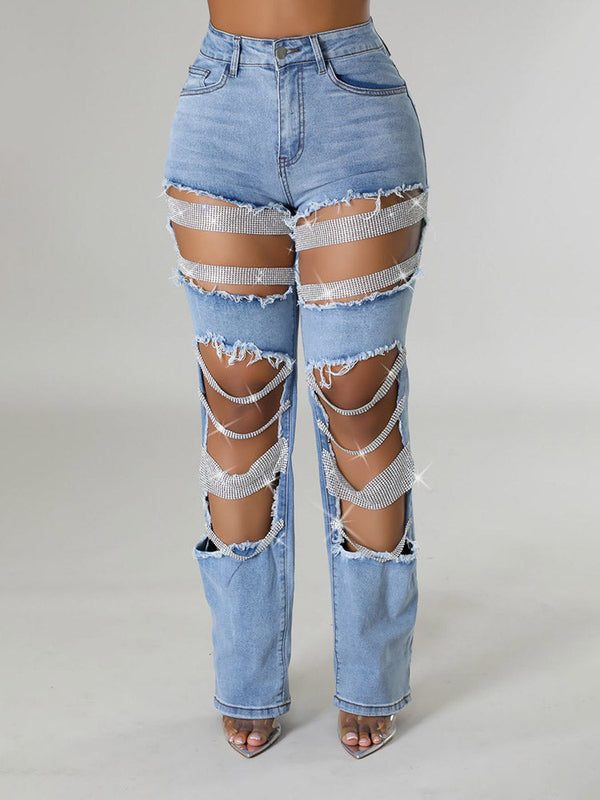 Pearl Rhinestone Denim Jeans