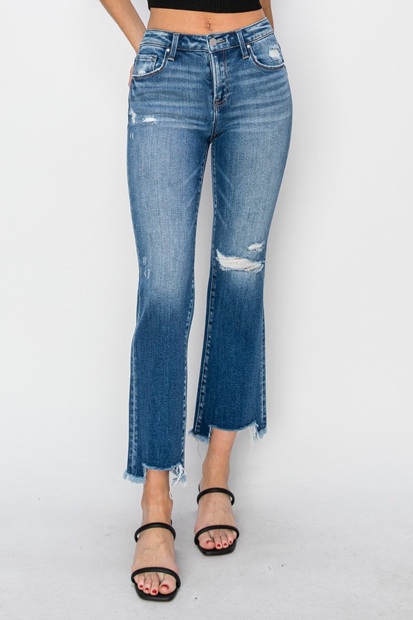 Full Size Frayed Step Hem Straight Jeans