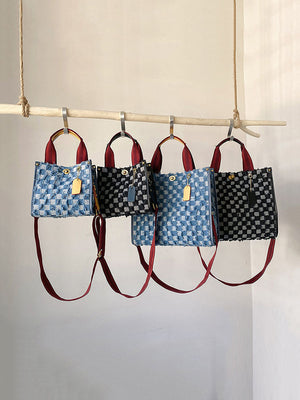 Denim Checkerboard Tote Bag