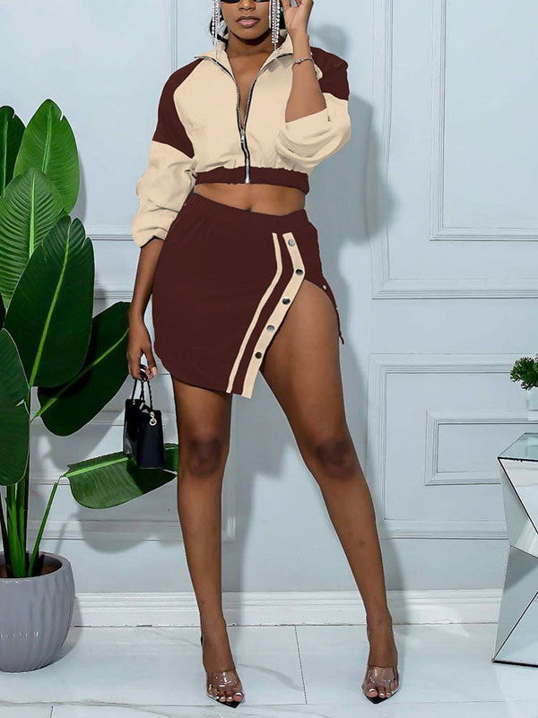 Crop Jacket & Slit Skirt Set