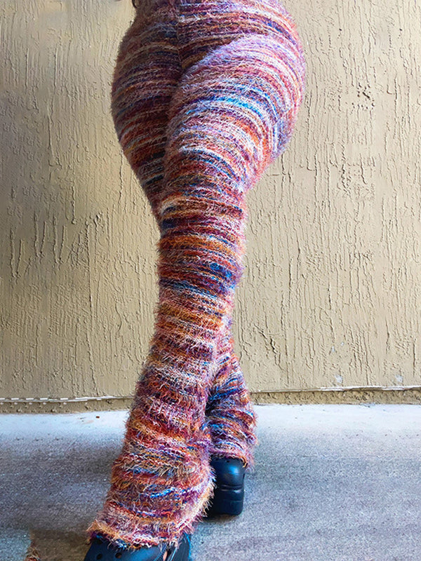 Multicolored Striped Fleece Sweater Pants